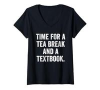 Womens Time for a Tea Break and a Textbook Teacher Mama Tea Lover V-Neck T-Shirt