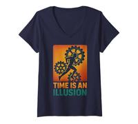 Womens Time is an Illusion Motivational Clockwork Runner V-Neck T-Shirt