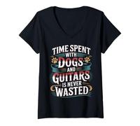 Womens Time Spent with Dogs and Guitars is Never Wasted |- V-Neck T-Shirt