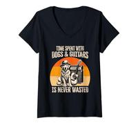 Womens Time Spent with Dogs and Guitars is Never Wasted Vintage V-Neck T-Shirt