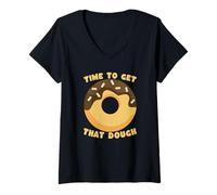 Women's Time to Get that Dough Funny Donut V-Neck T-Shirt
