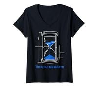 Women's Time to Transform Hourglass Blueprint Design V-Neck T-Shirt