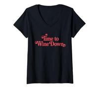 Women's Time to Wine Down Stylish Retro Quote V-Neck T-Shirt