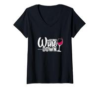 Women's Time to Wine Down Wine Glass V-Neck T-Shirt