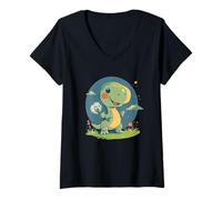 Womens Time Travels with a Dandelion in the Wind for Dinosaurs V-Neck T-Shirt