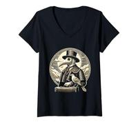 Womens Timeless Plague Doctor With Crow Gothic Scene V-Neck T-Shirt