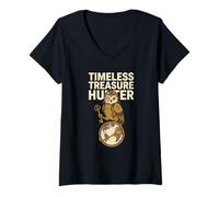 Women's Timeless Treasure Hunter Steampunk Owl Explorer Club Humor V-Neck T-Shirt