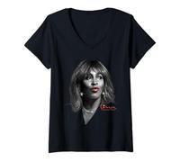 Women's Tina Turner Airbrush Red Lips and Sparkle V-Neck T-Shirt