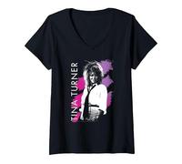 Women's Tina Turner Purple Stripes V-Neck T-Shirt, Black, Large