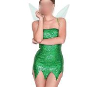 Women's Tinkerbell Forest Fairy Costume Halloween Pretty Pixie Princess Cosplay Tube Tops Dress with Wings (I-Green, L)