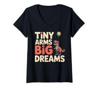 Womens Tiny Arms Big Dreams Balloon Dino Inspirational V-Neck T-Shirt