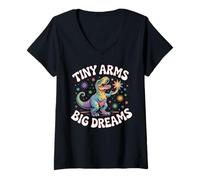 Womens Tiny Arms Big Dreams Colorful T-rex Galaxy Stars V-Neck T-Shirt
