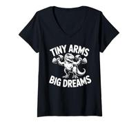Womens Tiny Arms Big Dreams Funny Fitness T-rex Workout V-Neck T-Shirt