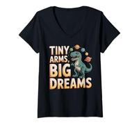 Womens Tiny Arms Big Dreams T-rex Dinosaur Planet Space V-Neck T-Shirt