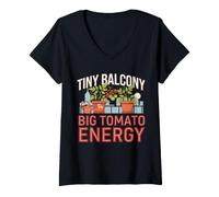 Women's Tiny Balcony Big Tomato Energy Urban Gardener Humor V-Neck T-Shirt