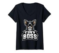 Womens Tiny Boss - Small Dog, Big Personality V-Neck T-Shirt