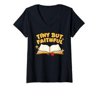 Women's Tiny But Faithful Kid Christianity Religious Child God Bible V-Neck T-Shirt