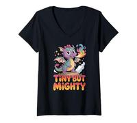Womens Tiny But Mighty Dragon Fantasy Positivity V-Neck T-Shirt