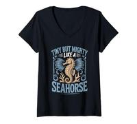 Women's Tiny But Mighty Like A Seahorse V-Neck T-Shirt