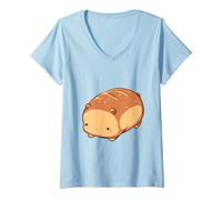 Women's Tiny Capybara as a Bread Loaf Kawaii Cute Funny Chibi V-Neck T-Shirt