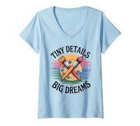Women's Tiny Details Big Dreams Art Teacher Painter Palette V-Neck T-Shirt