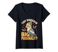 Women's Tiny Dinosaur Big Personality Cockatiel Cockatiels V-Neck T-Shirt