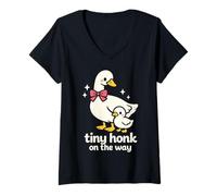 Women's Tiny Honk On The Way Cute Goose Baby Reveal V-Neck T-Shirt
