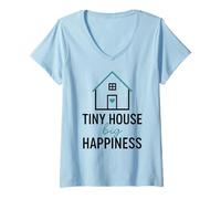 Womens Tiny House Big Happiness Minimal Living Off Grid ADU Design V-Neck T-Shirt