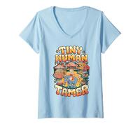 Womens Tiny Human Tamer Funny Parent Quote V-Neck T-Shirt