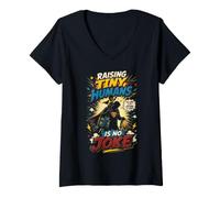Women's Tiny Humans No Caffeine Love Funny Parent Graphic V-Neck T-Shirt
