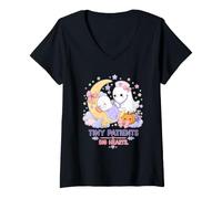 Women's Tiny Patients Big Hearts Cute Kawaii Pediatric Nurse Ghost V-Neck T-Shirt