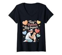 Womens Tiny Patients Big Impact Nurse Heart V-Neck T-Shirt