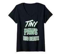 Womens Tiny Paws Big Beats Funny Music Animal Vibe Humor V-Neck T-Shirt