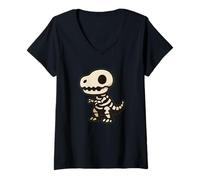 Womens Tiny Raptor Explorer. Cute Kawaii Dino Adventure V-Neck T-Shirt