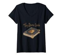 Womens Tiny Stories Inside Book Nook Reader Magic V-Neck T-Shirt