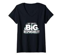 Women's Tiny Tablets Big Responsibility Pharmacy Tech V-Neck T-Shirt