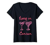 Womens Tipsy in Cancun Tropical Cocktail Drinking Vibes Womens Top V-Neck T-Shirt