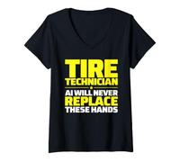 Women's Tire Technician Never Replace V-Neck T-Shirt