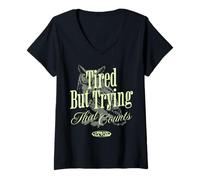 Womens Tired but Trying Owl - Urban Streetwear Statement V-Neck T-Shirt
