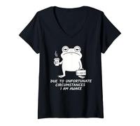 Women's Tired Frog Unfortunate Circumstances I'm Awake V-Neck T-Shirt