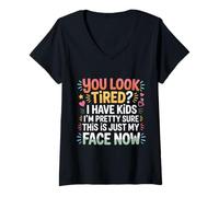 Women's Tired I Have Kids This is Just My Face Now - V-Neck T-Shirt