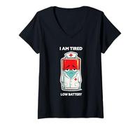 Women's Tired Low Battery Dressed As A Human Exhausted Nurse V-Neck T-Shirt