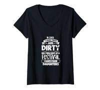 Womens Tired Parents in Chaos - four daughters V-Neck T-Shirt