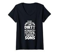 Womens Tired Parents in Chaos - four sons V-Neck T-Shirt