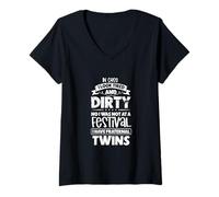 Womens Tired Parents in Chaos - fraternal twins V-Neck T-Shirt