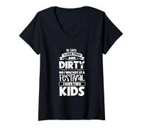 Womens Tired Parents in Chaos - two kids V-Neck T-Shirt