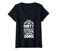 Womens Tired Parents in Chaos - two sons V-Neck T-Shirt