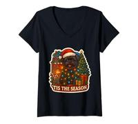 Womens Tis The Season Affenpinscher Dog Merry Christmas Mom Dad Fun V-Neck T-Shirt