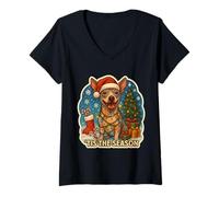 Womens Tis The Season American Hairless Terrier Dog Merry Christmas V-Neck T-Shirt