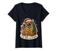 Womens Tis The Season Anatolian Shepherd Dog Merry Christmas Parent V-Neck T-Shirt